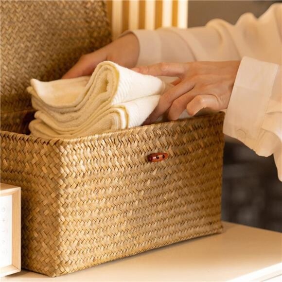 4 Pack, Wicker Baskets with Lids, Nautral Seagrass Storage Baskets, Woven - Picture 3 of 7